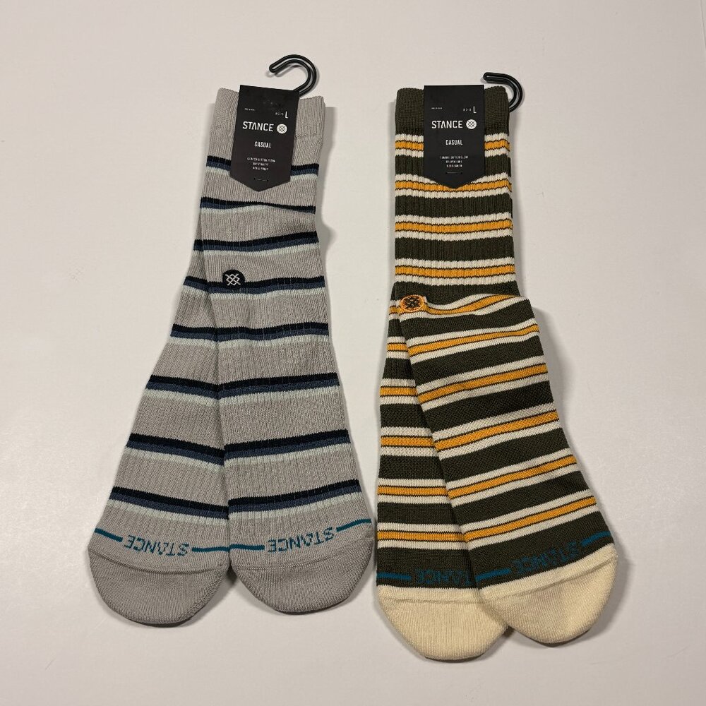 NWT Stance Combed Cotton Blend Crew Socks  - Large - Set of 2 Striped Pair